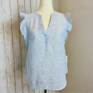 Old Navy | Linen-Cotton Blue Floral Ruffle Sleeve Top